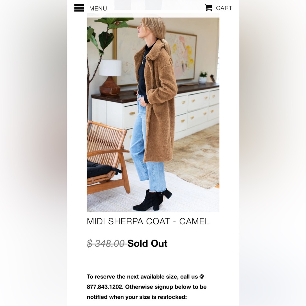 EMERSON FRY | MIDI SHERPA COAT | CAMEL | SIZE SMALL